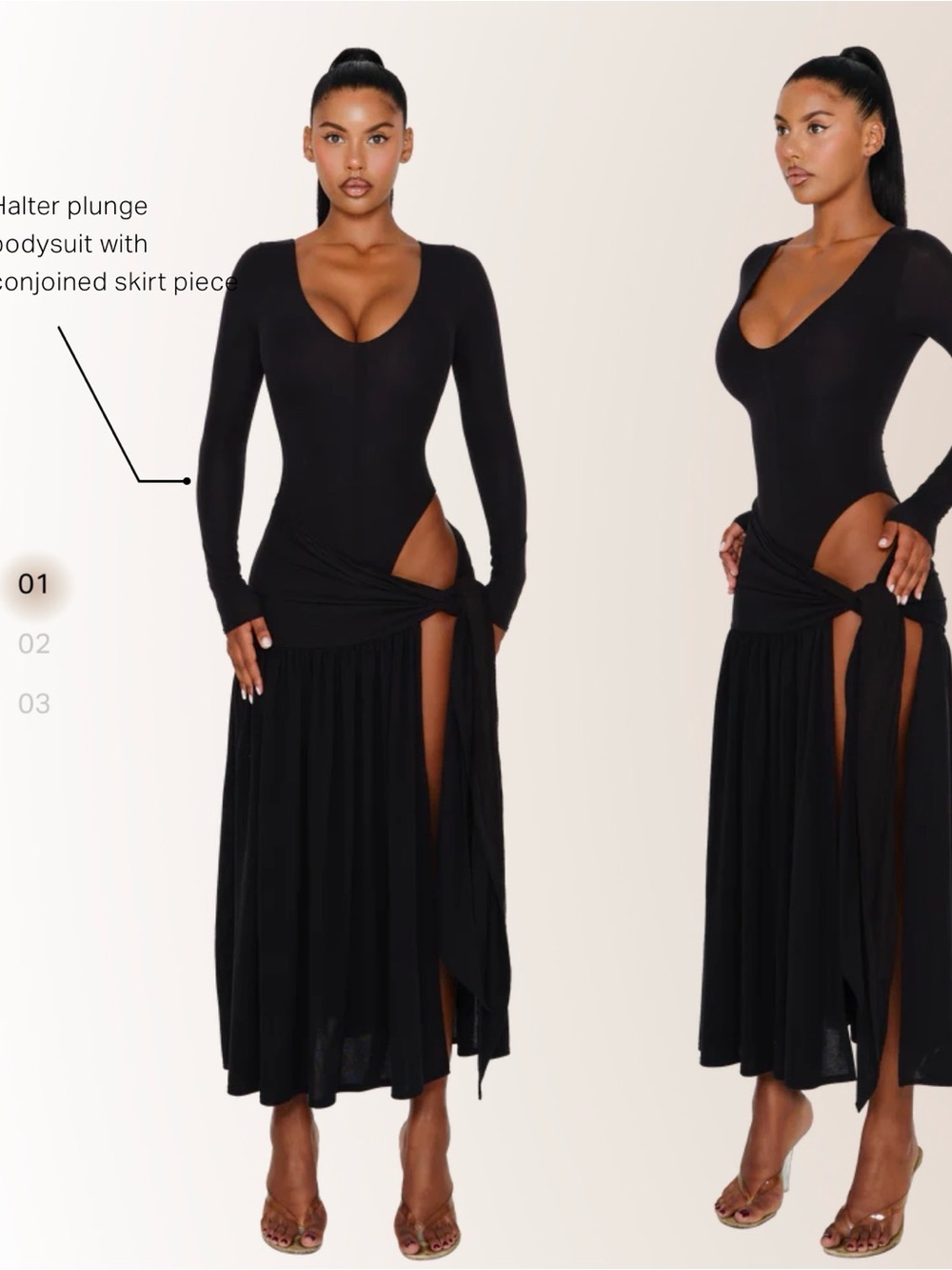 Coucoo long Sleeve atacama Black Halter-Plunge Maxi Dress with Side Slit